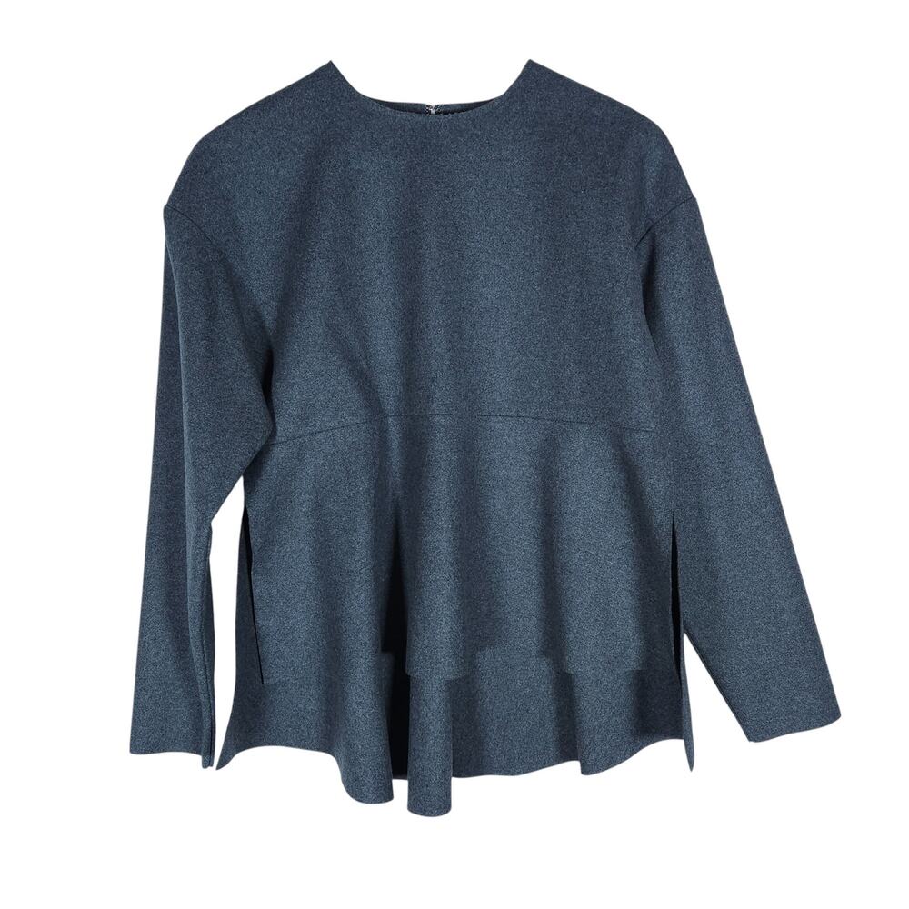 Georgia Alice Womens Top Gray Medium Wool Cashmere Peplum Hem Premium Careerwear